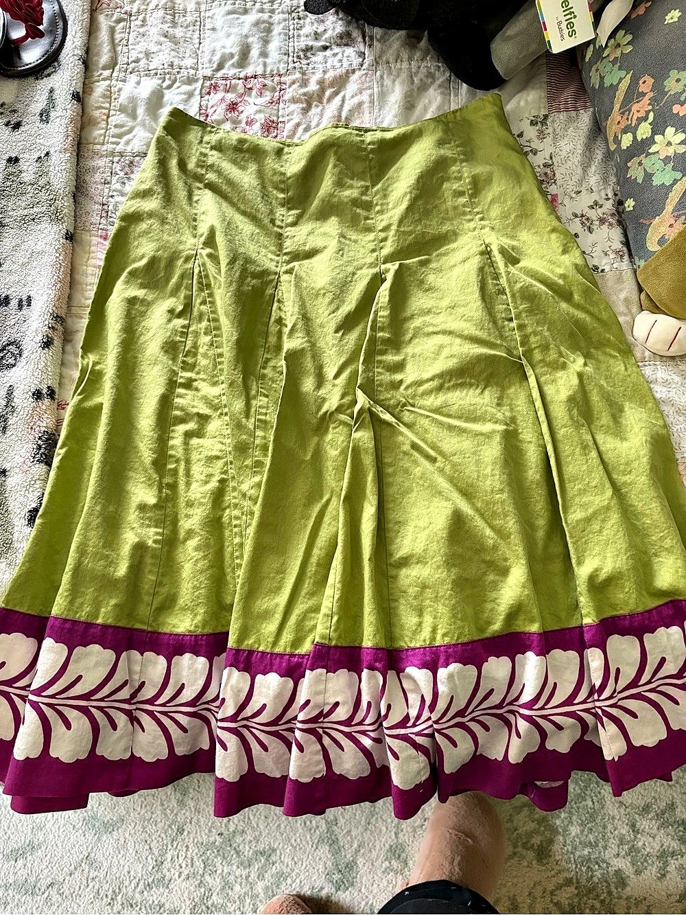 Midi Skirt Green & Purple Size Medium